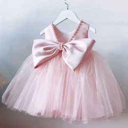 Christening dresses 2024 Baby Shower Dress Girl Childrens Wedding Party Bow Bead Tulle Christmas Q240507