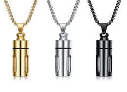 Pendant Necklaces Men Glass Cylinder Essential Oil Perfume Necklace Cremation Stainless Steel Male Choker Jewelry4423304