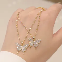 Chains Korean Fashion Golden Pendant Butterfly Necklace For Women Neck Chain Stainless Steel Jewelry Female