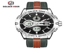 2018 New GOLDENHOUR Fashion Sport Men039s Quartz Watch Canvas Business Male Watches Military LED Date Men Watch Relogio Masculi2651013