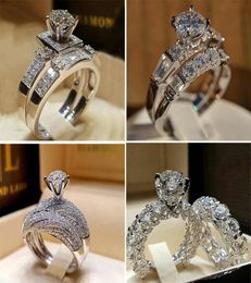 Wedding Rings Boho Round White Crystal Ring Set Promise Engagement Vintage Bridal For Women Party Gift Jewelry1931110