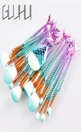 15 16pcs Mermaid Makeup Brush Set Fish Tail Foundation Blush Eye Shadow Make Up Brush Contour Blending Cosmetic Brushes Kit317D3432273