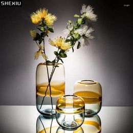 Vases Creative Gradient Amber Colored Glass Vase Hydroponic Flower Pot Desk Decoration Artificial Decorative Floral Arrangement