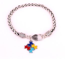 Fashion Autism Awareness Puzzle Jigsaw Classic Silver Plated Square Enamel Charm Lobster Claw Bracelet Trade Assurance Service5871289