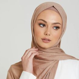 Scarves Simple Cotton Jersey Hijab Muslim Elastic Shawl Solid Long Scarf For Women Headband Islamic Soft Wraps Headscarf Tudung 170x60cm