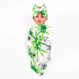 Blankets Born Baby Swaddle And Headband Cute Leaf Print Boy Girl Infant Floral Wrap