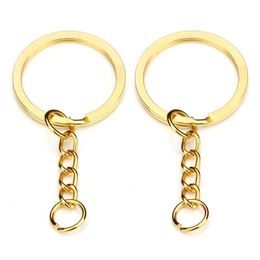 28mm Gold Key Ring Keychain Round Split Rings with Short Chain Rhodium Bronze Keyrings Women Men DIY Jewellery Making Key Chains Accessories