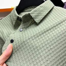 Mens luxury fashion waffle short sleeved polo shirt lapel ice silk breathable casual summer 2024 high-end 240425