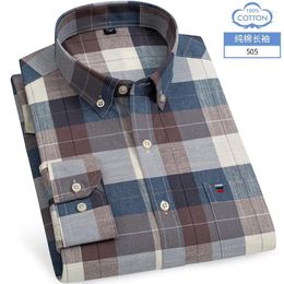 Men's Dress Shirts 7XL Pure Cotton Oxford Striped Plaid Shirt Business Pocket Formal For Men Plus Large Size Long Sleeve