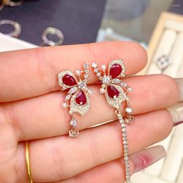 Stud Earrings S925 Sterling Silver Pure Natural Ruby Are Like Fire With Fiery Red Meaning The Long-term High-end Quality Of Love