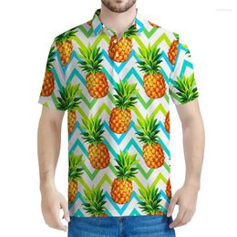 Men's Polos Colorful Strippes 3d Printed Pineapple Polo Shirt Men Summer Short Sleeved Tees Oversized Tropical Fruit Pattern T-Shirt Tops