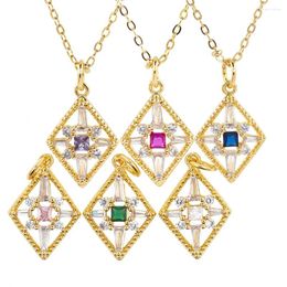 Pendant Necklaces Fashion Colourful Cubic Zirconia Spuare Necklace Gold Plated Wedding Party Clavicle Chain Chokers For Women Jewellery