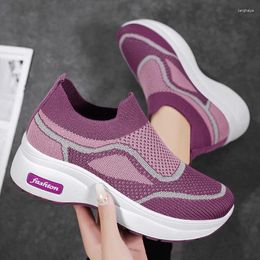 Casual Shoes Women Zapatillas Mujer Breathable Knitted Sneakers Flat Platform Shoe Slip-on Vulcanize Chaussure Femme