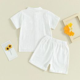 Clothing Sets Toddler Baby Boy Summer Outfit Cotton Linen Short Sleeve Button Down Shirts Elastic Waist Shorts 2Pcs Clothes Set