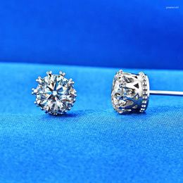 Stud Earrings Solid 14K White Gold AU585 Platinum PT950 Moissanite Diamond Crown For Women Celebrity