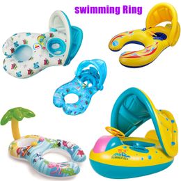 Baby Swimming Pool Float Infant Inflatable Floating Ring Kids Accessories Sunshade Baby And Mother Swim Trainer Toy Kids 1-6Y 240508