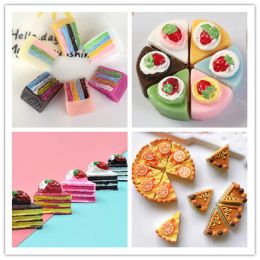 Miniatures 100pcs Kawaii DIY Miniature Artificial Fake Food Fruit Cream Triangle Cake Resin Ornament Craft Play Doll House Accessories