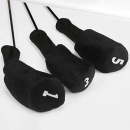 134Pcs Long Neck Golf Club Head 3PcsSet LonWood Driver Protect Headcover Number Fairway HeadCover Black Accessories 240428