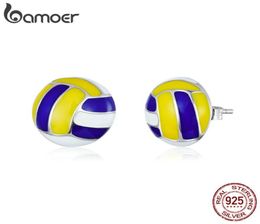 Genuine 925 Sterling Silver Sports Volleyball Enamel Stud Earrings for Women Antiallergy Ear Studs Girl Gifts SCE902 2105126540020