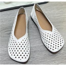 Casual Shoes 2024 Arrival Female Flats Genuine Leather For Women Breathable Hollow Woman Loafers