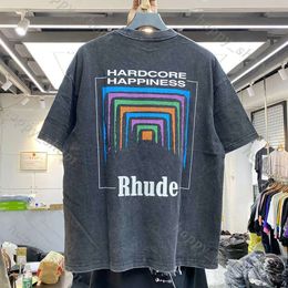 Men's T-Shirts rhude short Men Women Vintage Heavy Fabric Tee rhudes short Slightly Loose Tops Multicolor Logo Nice Washed rhudd T-shirt