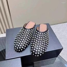 Slippers 2024 Summer Round Head Rivet Water Diamond Sandals Fashionable And Comfortable Flat Bottom Women's 43 Large