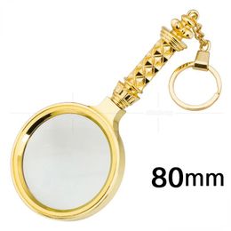 7 Times Portable Glass Magnifier 80mm Floral Handle Magnifying Round Plastic + Glass Lens With Key Chain Gold Reading Magnifier