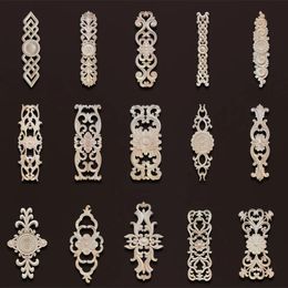 Natural Floral Wood Carved Figurine Craft Wood Carving Onlays Appliques Home Decoration wood decals for furniture inlay decal 240506