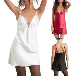 Casual Dresses Women's Summer Cami Dress Spaghetti Strap Deep V-Neck Rhinestone Front Mini