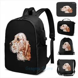 Backpack Funny Graphic Print English Setter Dog USB Charge Men School Bags Women Bag Travel Laptop