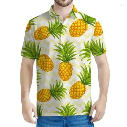 Men's Polos Colourful Strippes 3d Printed Pineapple Polo Shirt Men Summer Short Sleeved Tees Oversized Tropical Fruit Pattern T-Shirt Tops