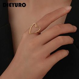 Wedding Rings DIEYURO 316L Stainless Steel 2 Colours Love Heart Hollow Ring Fashion Beautiful Woman Exquisite Jewellery Gift For Lovers New