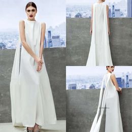 2020 Modest Simple Jewel Sleeveless Evening Satin Formal Dresses Ankle Length Party Gowns 0508