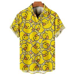 Men's Casual Shirts Duck 3d Print Shirts Men Fashion Hawaiian Shirt Short Slve Casual Beach Shirts Boys Single-Breasted Blouse Mens Clothing Y240506