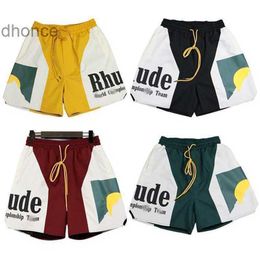Men's and Women's Trends Designer Fashion Tide Brand Rhude Sunset Theme Colorful Contrast Elastic Sports Casual Shorts for Men Women High Street Beach Pants
