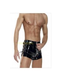 Sexy Men Lingerie Wild Male PVC Boxer Male Latex Shorts Faux Leather Brief Zipper Lace Up Clubwear Dancewear Costume New Design2703409