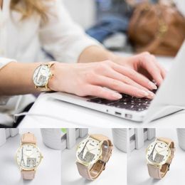 Wristwatches Women's Leather Watches Women Pattern Dial Weaved Tower Quartz Printing Watch