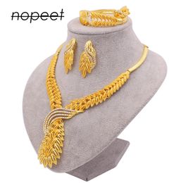 Nopeet Supply Dubai 24K Gold Womens Jewellery Set Indian Bride Necklace Ring Earring Bracelet FourPiece Set1114868