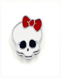 Whole 50pcs zinc alloy Halloween skull with bow tie 8mm slide Charms DIY Accessories Fit 8mm Pet Collars wristband SL1656160894