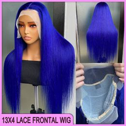 Wholesale Malaysian Peruvian Brazilian Dark Blue Color Silky Straight 13x4 Transparent Lace Frontal Wig 100% Raw Virgin Remy Human Hair