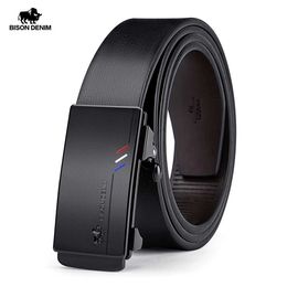 Belts BISON DENIM Men Automatic Male Belts Cummerbunds Cowskin Leather Belt Men Black Belts Genuine Leather Belts Luxury Brand Y240507