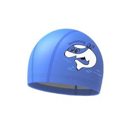 2024 Childrens Cartoon Swimming Hat Cute and Fashionable PU Waterproof Earmuffs Student Swimming Hat Equipment 240429
