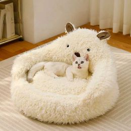 Cat Beds Furniture Winter Cat Bed Cushion Furry Mat Cat Plush Nest Sleeping Bed Pet Products Katzen Warm Mat Small Medium Pet Kennel Sofa Supplies d240508