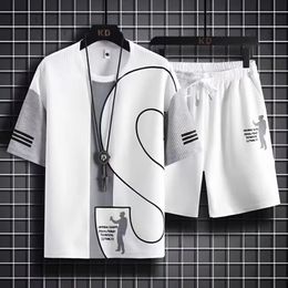 2024 Summer Mens Sets Korean Fashion T ShirtShorts Outfit Set Men Trend Clothing Two Piece Tracksuit Joggers 240422