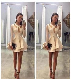 2019 Cheap Short With Long Sleeves Homecoming Dress A Line Juniors Sweet 15 Graduation Cocktail Party Dress Plus Size Custom Made9488871