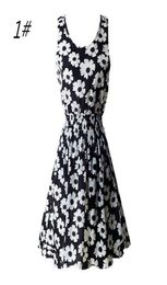 Spring new sleeveless Oneck Printed Chiffon Dress Medium Length female Bohemian style ladies dresses Casual Dresses8788622