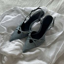 2024 Summer Designer High Heel Women Sandals Fashion Elegant Pointed Toe Slingbacks Shoes Ladies Outdoor Party