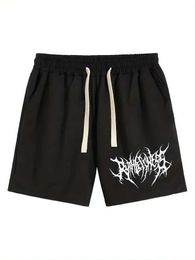 Men's Shorts New Mens Strt Style Simple Trendy Casual Solid Black Floral Print Sports Drawstrings Shorts T240507