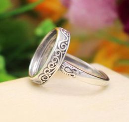 Art Nouveau 925 Sterling Silver Engagement Ring 14x17mm Oval Cabochon Semi Mount Fine Silver Ring Setting4565684