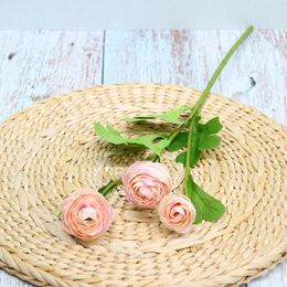 Decorative Flowers 3 Heads Artificial Ranunculus Bouquet DIY Silk Flower For Bridal Wedding Decor Decoration